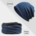 Conjunto de gorro de invierno azul marino y calentador de cuello con forro polar - Estilo con Forro de Felpa / Azul Marino