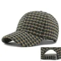 Cappello da baseball in lana scozzese calda con motivo pied-de-poule e fibbia - Regolabile (56-59cm) / Quadretto - Nero Cachi