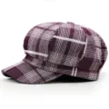 Classic purple and white plaid newsboy hat with a retro British octagonal design - One Size 56-58cm / Style 1 / Burgundy