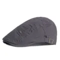 Classic vintage minimalist charcoal grey cotton flat cap beret with adjustable rivet detail - Adjustable for 55-59cm Head Circumference / FASHION Embroidery Style / Gray