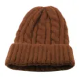 Berretto classico in maglia a trecce marrone scuro con risvolto per l'inverno caldo - Taglia Unica (Elasticizzata) / Colore caramello