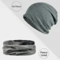 Conjunto de gorro de punto gris de invierno y calentador de cuello con forro - Estilo con Forro de Felpa / Verde Militar