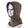 Damen Strick-Sturmhaube mit Fleece-Futter in Braun für den Winter im Freien - Khaki
