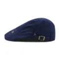 Navy blue retro flat cap with adjustable brass buckle and side rivet detail - Adjustable for 55-59cm Head Circumference / Button Decor Style / Dark Blue