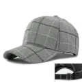Cappellino da baseball classico in lana a quadri grigi con cinturino posteriore regolabile - Regolabile (56-59cm) / Plaid Grande - Grigio Chiaro