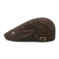 Vintage brown cotton beret flat cap with adjustable metal buckle and side rivet detail - Adjustable for 55-59cm Head Circumference / Button Decor Style / Coffee