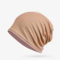 Berretto in cotone a doppio strato beige e rosa minimalista per autunno e inverno - Taglia Unica (Alta Elasticità) / Modello a doppia funzione con apertura superiore / Albicocca-Rosa