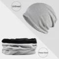 Conjunto de gorro gris claro y calentador de cuello con forro polar para hombre en invierno - Estilo con Forro de Felpa / Gris claro
