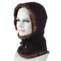 Warmer brauner Fleece-gefütterter Strick-Sturmhaube-Hut für Damen im winterlichen Freien - Kaffee