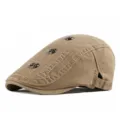 Vintage khaki canvas flat cap decorated with metal rivets and FREESTYLE embroidery - Adjustable for 55-59cm Head Circumference / Three Button Style / Khaki