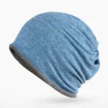 Berretto a doppio strato caldo e morbido in maglia blu mélange per l'inverno e autunno - Taglia Unica (Alta Elasticità) / Modello a doppia funzione con apertura superiore / Blu-Grigio