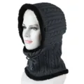 Fleecegefütterte Winter-Strickmütze mit Schal für Damen, dunkelgrau, warmer Outdoor-Schutz. - Grau