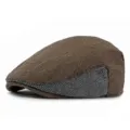 Berretto piatto vintage marrone a spina di pesce con elegante design patchwork per uomo - Patchwork Caffè e Bianco
