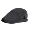 Vintage black flat cap beret with decorative bronze rivets and adjustable metal buckle - Adjustable for 55-59cm Head Circumference / With Ventilation Holes / Black