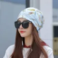 Light blue turban hat with colorful feather print for women outdoor leisure - One Size (High Elasticity) / Feather Style / Light Blue