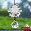 Transparent white faceted crystal ball car hanging ornament with elegant flower detail. - Crystal Ball Pendant Style / Transparent White