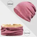 Conjunto de gorro rosa oscuro y calentador de cuello con forro polar de invierno - Estilo con Forro de Felpa / Rojo Óxido