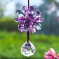 Elegant purple crystal flower car hanging ornament with faceted clear crystal ball - Crystal Ball Pendant Style / Purple