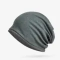 Berretto slouchy unisex premium in cotone a doppio strato grigio-verde per l'inverno - Taglia Unica (Alta Elasticità) / Stile con Parte Superiore Chiusa / Verde Militare-Grigio Scuro