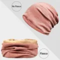 Gorro de invierno rosa y calentador de cuello con forro polar para calidez y protección - Estilo con Forro de Felpa / Rosa loto
