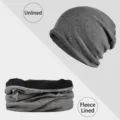 Set de gorro de punto gris y calentador de cuello con forro de vellón para invierno - Estilo con Forro de Felpa / Gris oscuro