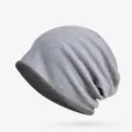 Berretto slouchy in cotone grigio chiaro per uomo e donna, cappello invernale a doppio strato - Taglia Unica (Alta Elasticità) / Stile con Parte Superiore Chiusa / Grigio Chiaro-Grigio Scuro