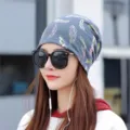 Grey slouchy beanie hat for women featuring a vibrant colorful feather print design - One Size (High Elasticity) / Feather Style / Gray