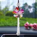 Exquisite sparkling colorful crystal flower car hanging ornament with clear beaded tassel - Long Tassel Style / Colorful