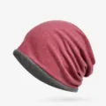 Elegante berretto in cotone a doppio strato per l'autunno e l'inverno in rosa e grigio - Taglia Unica (Alta Elasticità) / Stile con Parte Superiore Chiusa / Rosso Ruggine-Grigio Scuro