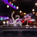 Luxury crystal swan car interior ornament with purple balloon tree on non-slip mat. - Plum Blossom Mat With Purple Diamond Balloon / Purple Swan