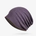 Berretto slouchy in cotone viola a doppio strato per uomo e donna, cappello invernale - Taglia Unica (Alta Elasticità) / Stile con Parte Superiore Chiusa / Viola-Caffè