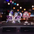 Elegant crystal swan car perfume holder and heart-shaped ornament with sparkling rhinestones - Plum Blossom Mat With Silver Pink Diamond Heart / Purple Swan