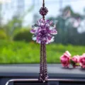 Sparkling purple crystal flower car hanging ornament featuring elegant beaded tassels deco - Long Tassel Style / Purple