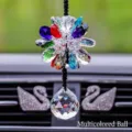 Colorful crystal flower car hanging ornament with faceted sphere - Original Crystal Ball Pendant / Colorful