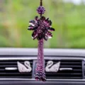 Elegant purple faceted crystal flower car hanging ornament with beaded tassels decor - Original Long Tassel Style / Purple