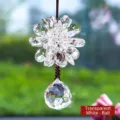 Sparkling transparent white crystal flower and faceted ball car hanging ornament decoration - With Gift Box Crystal Ball Style / Transparent White