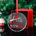 Kristallen kerstornament met kardinaalvogel en I AM Always WITH you tekst detail - Rode Vogel Quote (Stijl 2) / 80mm (Zonder Geschenkdoos)