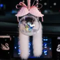 Sparkling crystal ball car hanging ornament with pink angel wings and white faux fur streamers - Clear Ball + Pink Ribbon + Pink Wings + Faux Fur