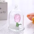 Exquisite pink crystal rose flower figurine inside a clear glass dome decorative display case - Pink Rose Ornament