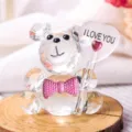 Crystal bear figurine with 'I LOVE YOU' heart and pink bow tie - Pink Tie Bear (Love)