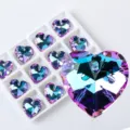Macro view of heart-shaped crystal pendant with iridescent purple and cyan coating - Heart Style B / 12 Pieces/Pack / Colorful Purple