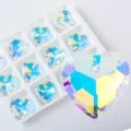 Macro detail of iridescent heart-shaped crystal pendants for DIY jewelry making accessories. - Heart Style B / 12 Pieces/Pack / Iridescent White
