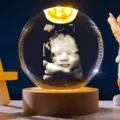 3D laser engraved baby ultrasound crystal ball night light with warm wooden base - Style 3 / 6cm With Base