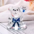 Exquisite macro shot of crystal bear figurine holding heart with Best Friend engraving - Blue Bowtie Bear Friend with Base