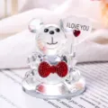 Close-up of crystal bear ornament with I Love You heart balloon for Valentine's Day - Red Tie Bear Love with Base