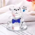 Decorative clear crystal bear figurine with blue bowtie holding a Best friend heart - Blue Tie Friend With Base