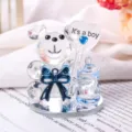 Crystal baby bear figurine with 'It's a boy' heart balloon and blue baby bottle decoration - Blue Milk Bottle Bear