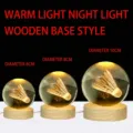 Veilleuse boule de cristal 3D badminton avec socle en bois, 3 tailles - Diamètre 6cm Volant + Base en Bois Lumière Chaude