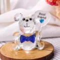 Transparent crystal bear figurine with blue bow tie holding a heart saying Best Friend - Blue Tie Bear (Friend)
