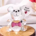 Handcrafted crystal bear figurine with heart wand and pink bowtie for Valentine's gift - Pink Tie Friend